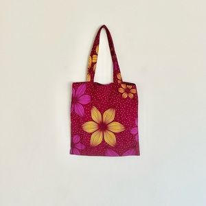 CARE Africa Floral Print Hand Made Fair Trade Red Fuchsia Yellow Cloth Tote Bag